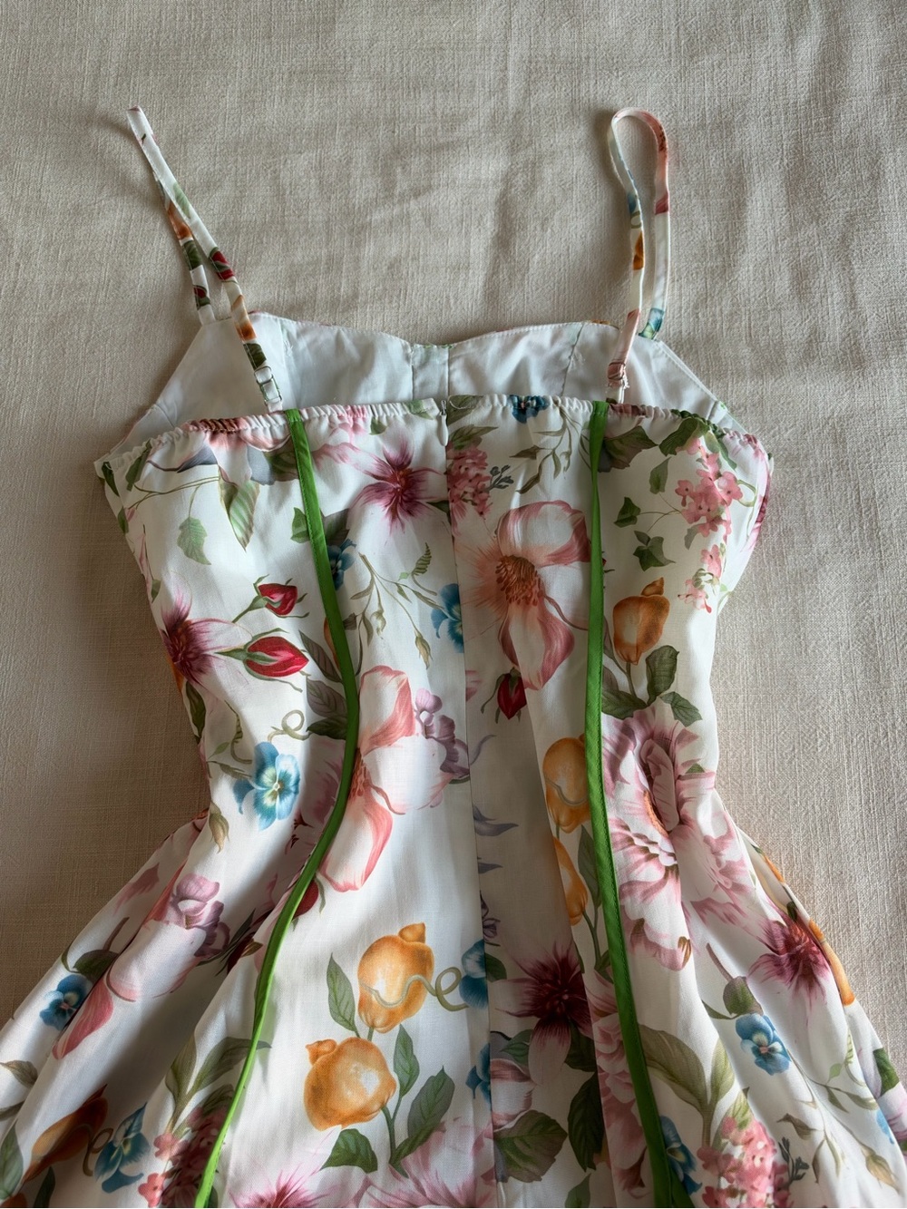 Commense Corset Seam Tropical Floral Print Swing Midi Dress - Picture 7 of 8